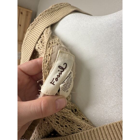 Y2k Vintage Fossil Open Knit Hooded Sweater Sz XS Fitted Boho Neutral Beachy - Picture 5 of 7